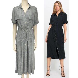 OLSEN Germany Crinkle Transitional A-line Midi Gray Button-Down Shirt Dress 38